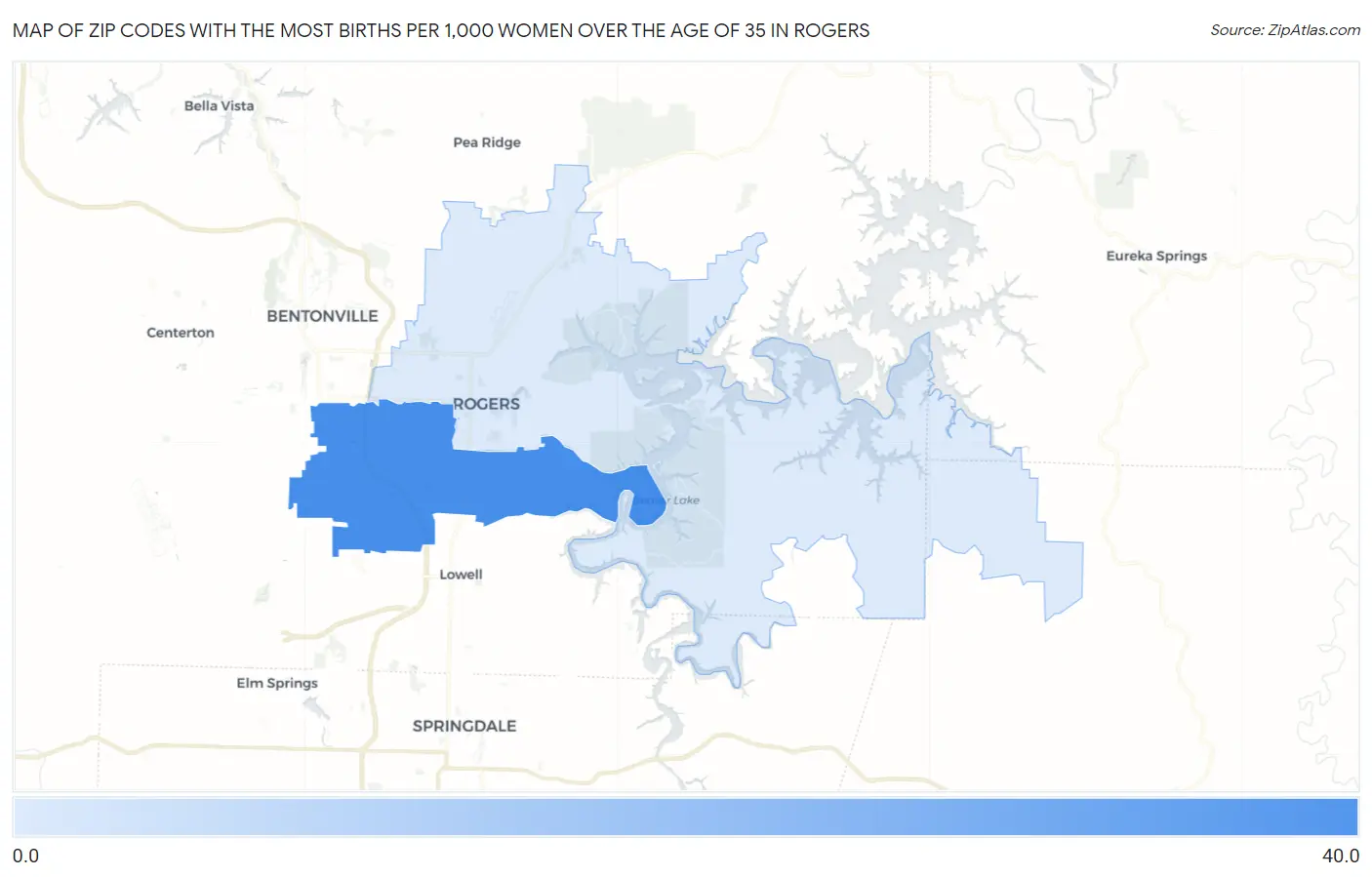 Zip Codes with the Most Births per 1,000 Women Over the Age of 35 in Rogers Map