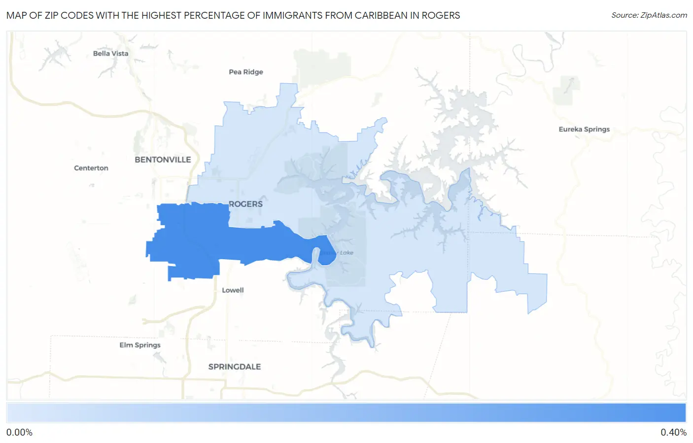 Zip Codes with the Highest Percentage of Immigrants from Caribbean in Rogers Map