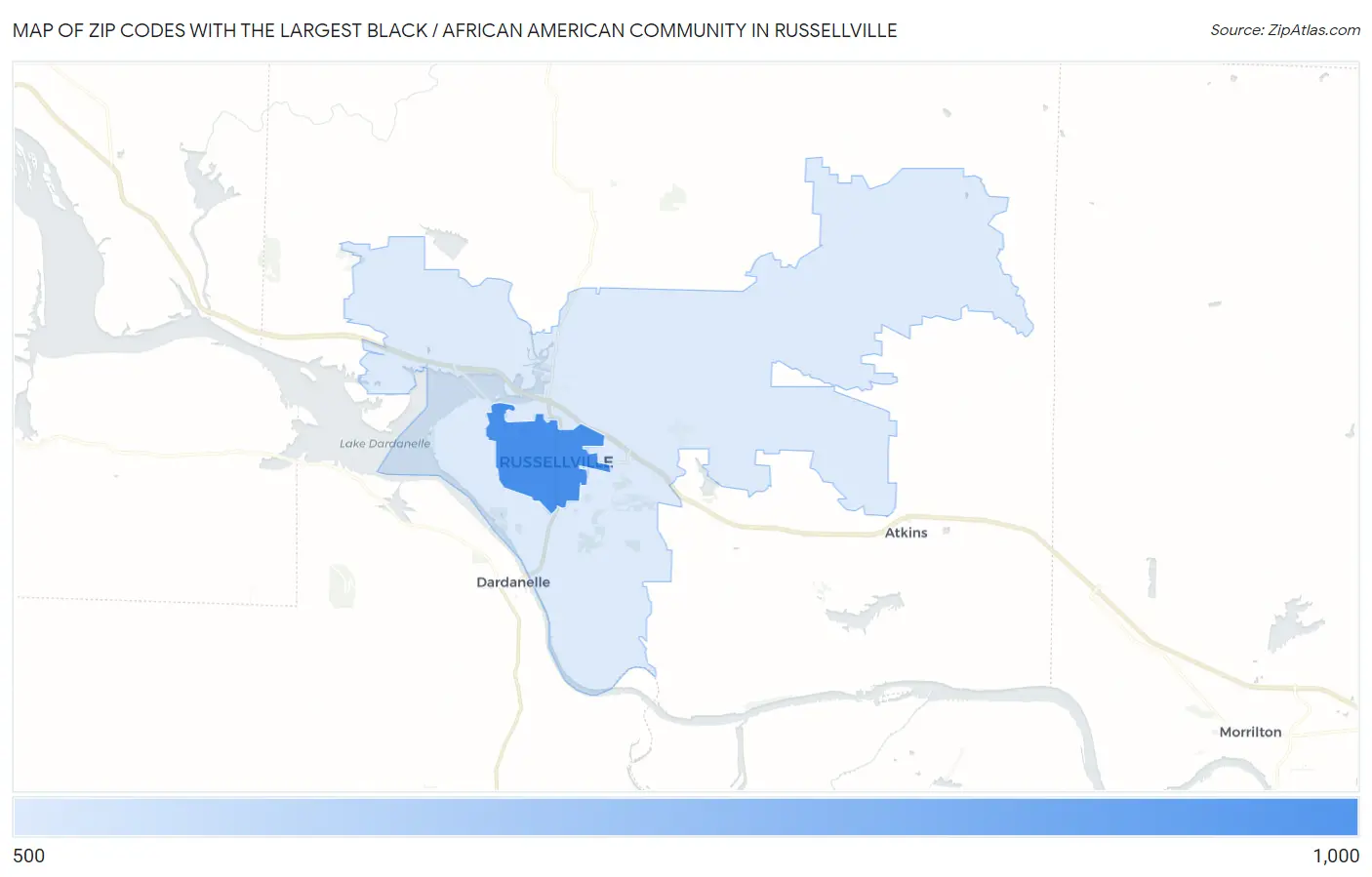 Zip Codes with the Largest Black / African American Community in Russellville Map