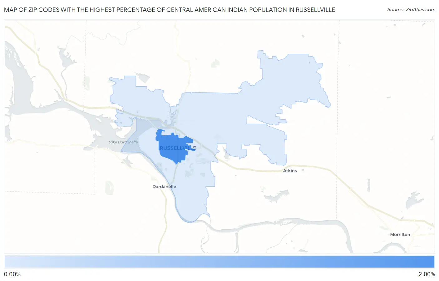 Zip Codes with the Highest Percentage of Central American Indian Population in Russellville Map