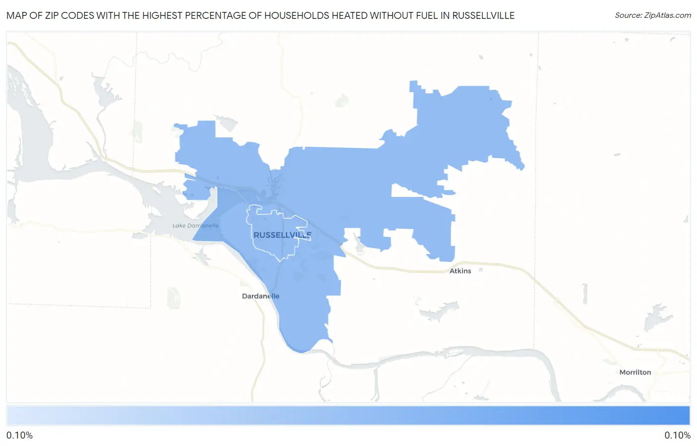 Zip Codes with the Highest Percentage of Households Heated without Fuel in Russellville Map
