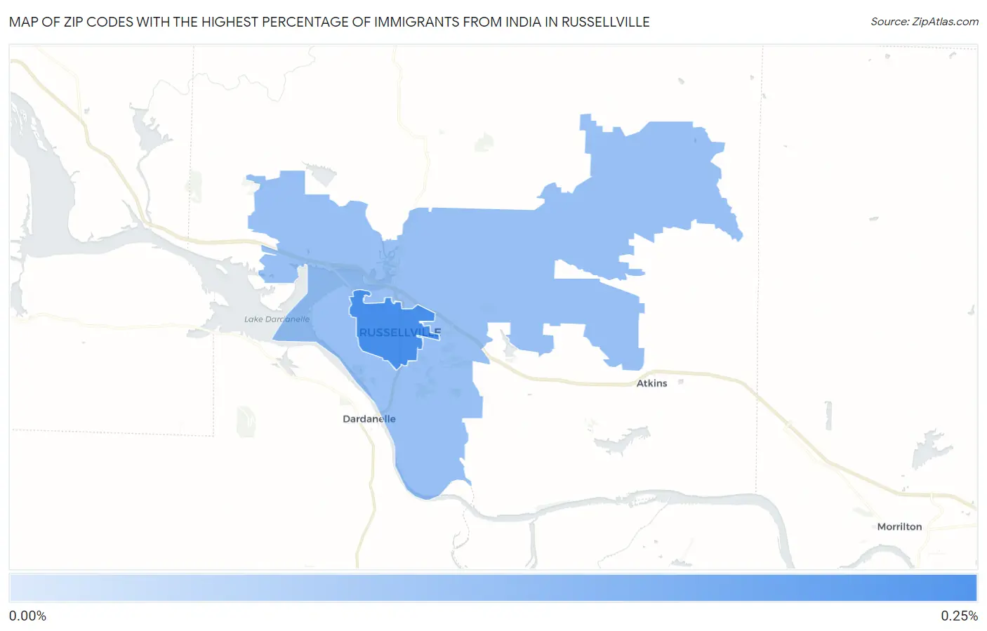 Zip Codes with the Highest Percentage of Immigrants from India in Russellville Map