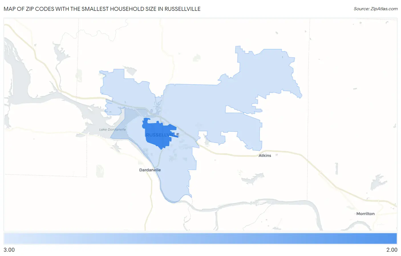 Zip Codes with the Smallest Household Size in Russellville Map