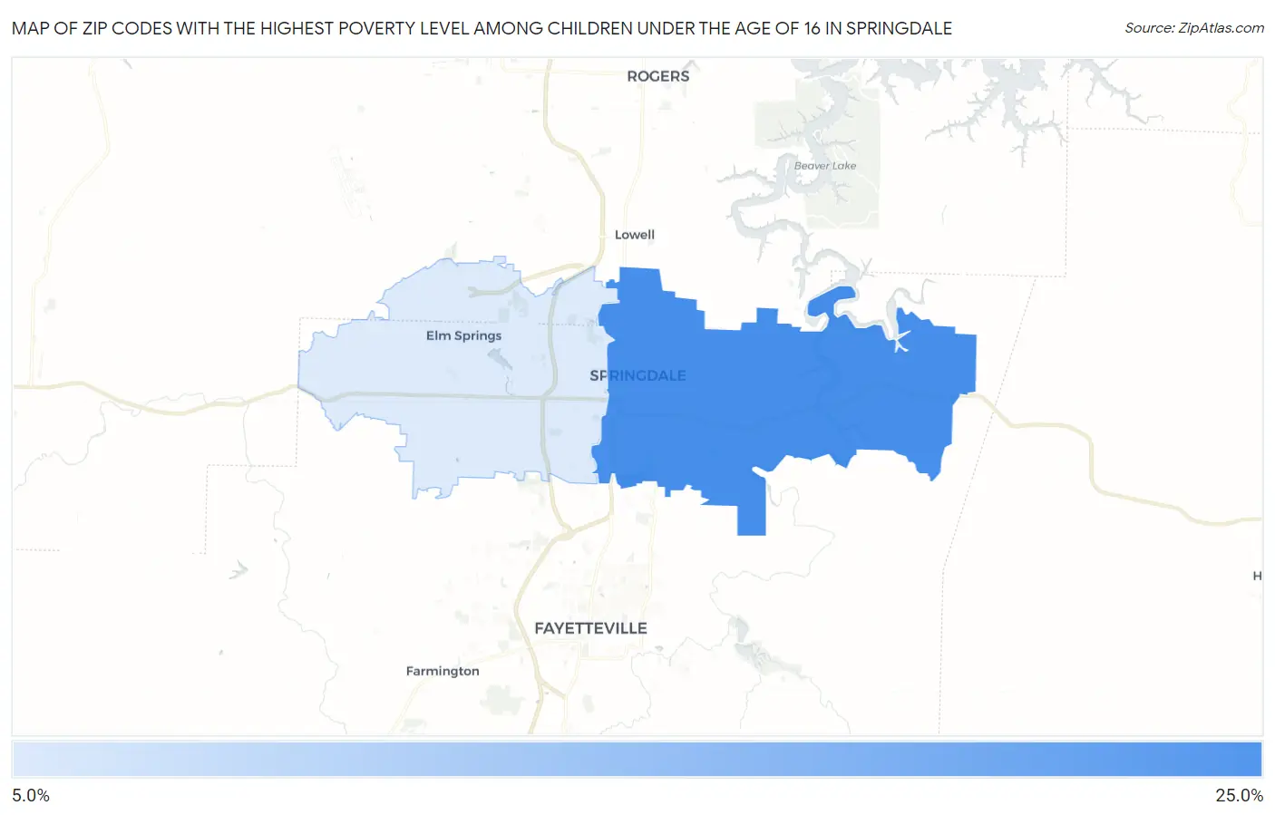 Zip Codes with the Highest Poverty Level Among Children Under the Age of 16 in Springdale Map