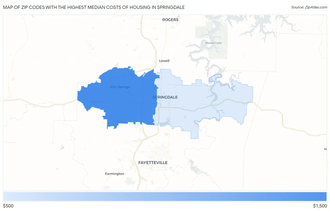 Zip Codes with the Highest Median Costs of Housing in Springdale Map