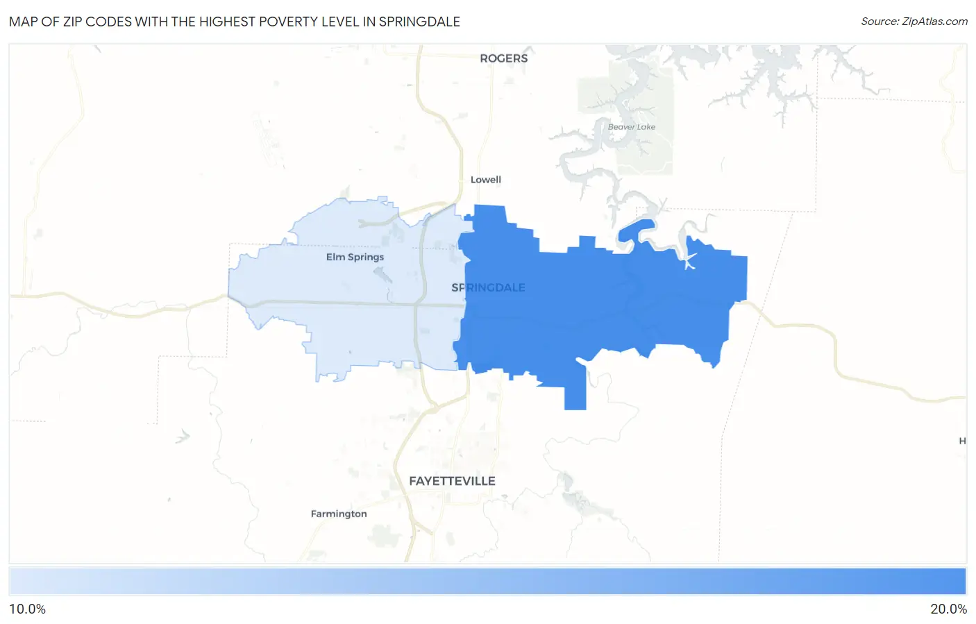 Zip Codes with the Highest Poverty Level in Springdale Map