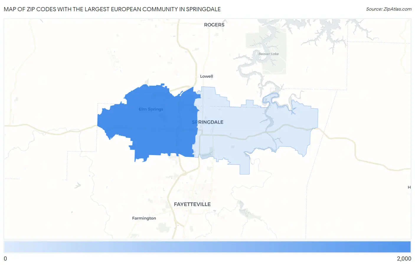 Zip Codes with the Largest European Community in Springdale Map