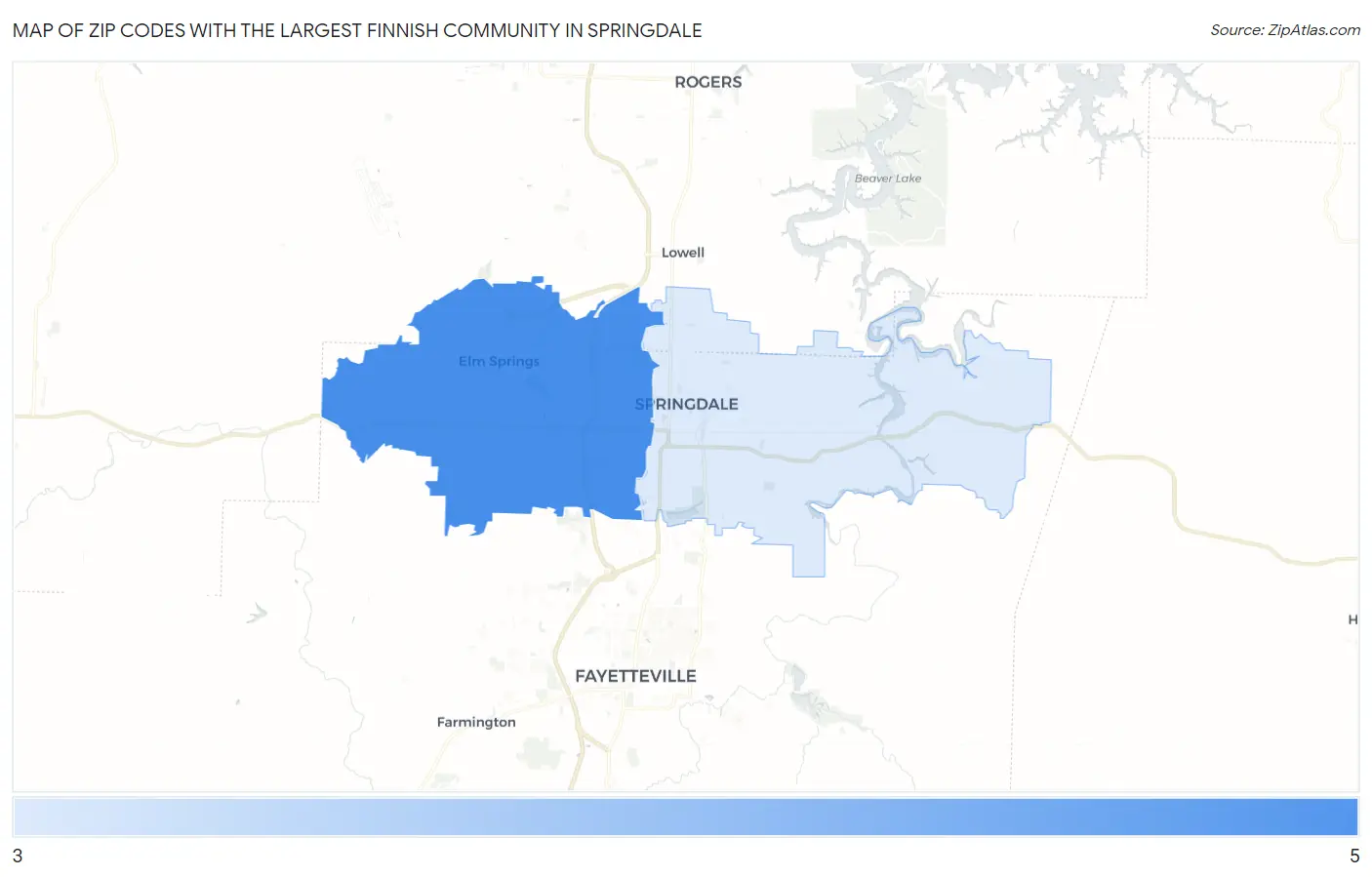 Zip Codes with the Largest Finnish Community in Springdale Map