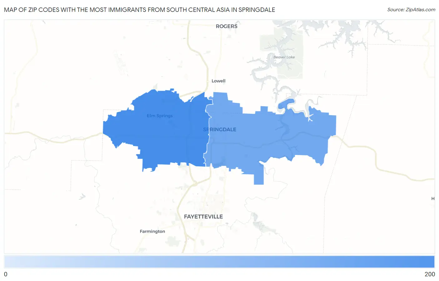 Zip Codes with the Most Immigrants from South Central Asia in Springdale Map