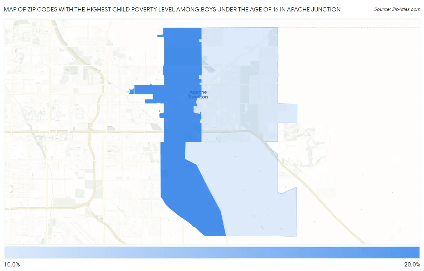Zip Codes with the Highest Child Poverty Level Among Boys Under the Age of 16 in Apache Junction Map