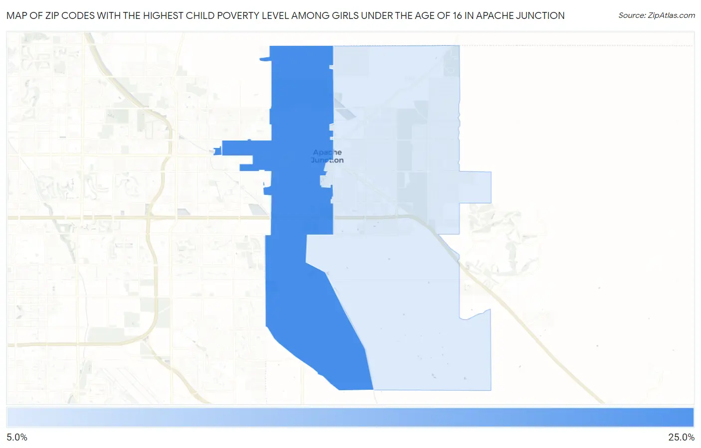 Zip Codes with the Highest Child Poverty Level Among Girls Under the Age of 16 in Apache Junction Map