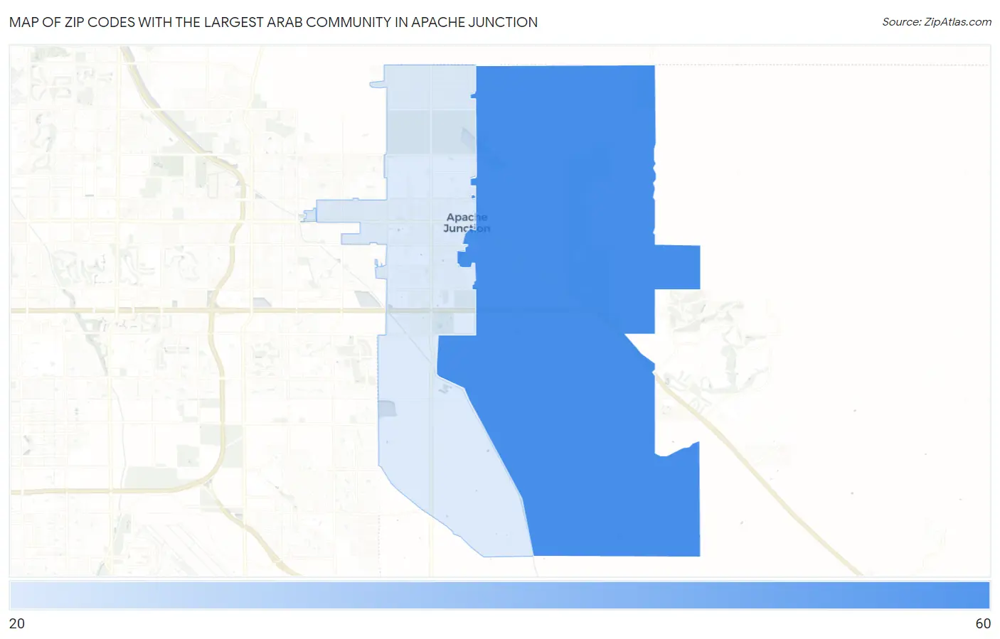 Zip Codes with the Largest Arab Community in Apache Junction Map