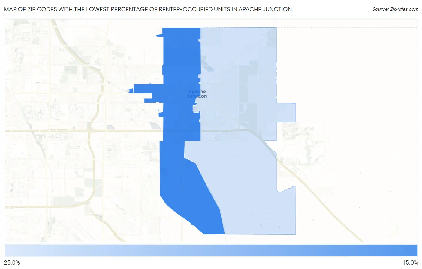 Zip Codes with the Lowest Percentage of Renter-Occupied Units in Apache Junction Map
