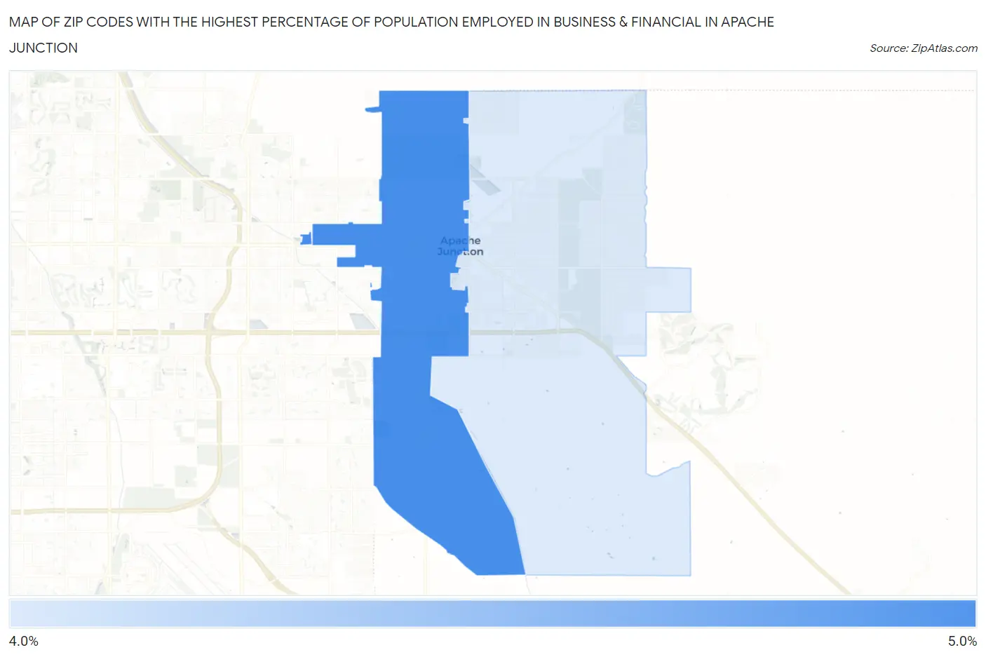 Zip Codes with the Highest Percentage of Population Employed in Business & Financial in Apache Junction Map