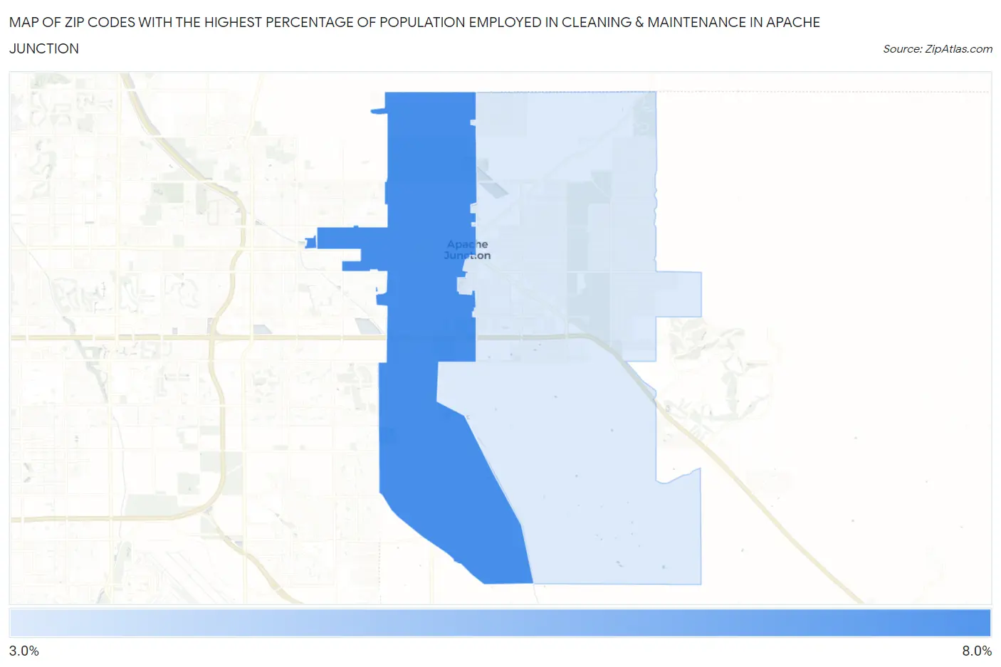 Zip Codes with the Highest Percentage of Population Employed in Cleaning & Maintenance in Apache Junction Map
