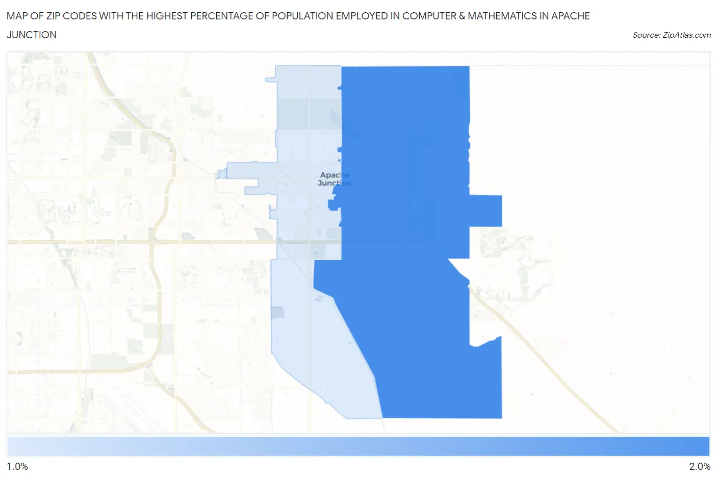 Zip Codes with the Highest Percentage of Population Employed in Computer & Mathematics in Apache Junction Map