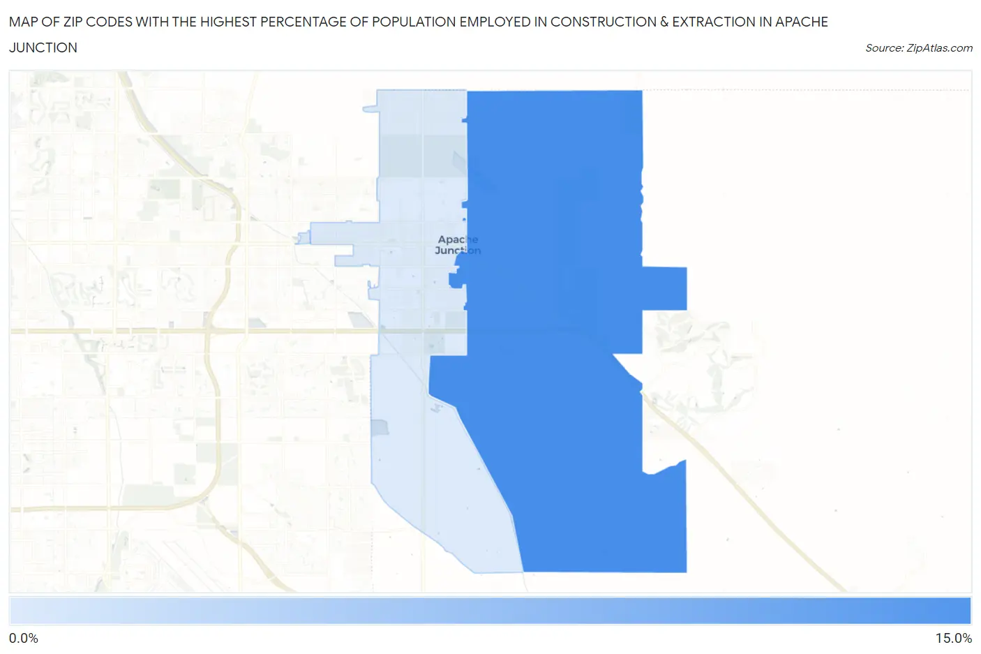Zip Codes with the Highest Percentage of Population Employed in Construction & Extraction in Apache Junction Map