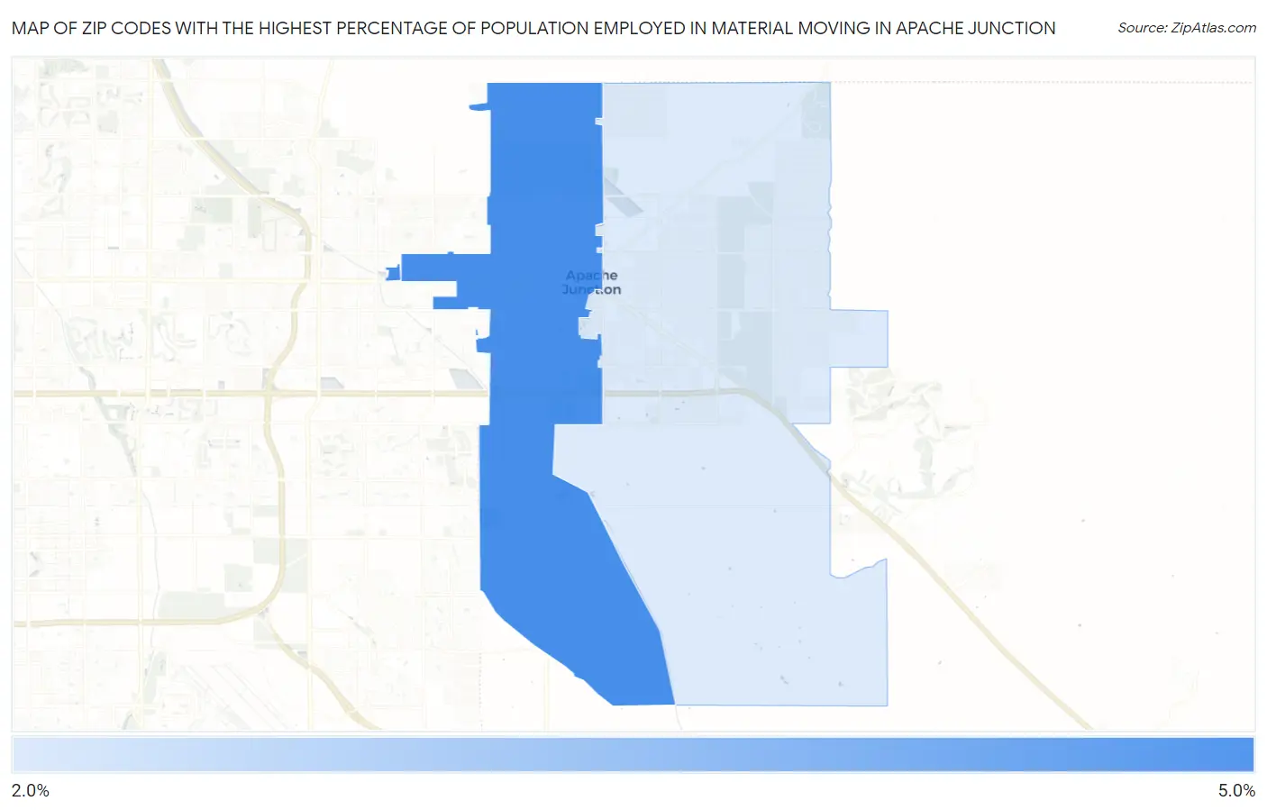 Zip Codes with the Highest Percentage of Population Employed in Material Moving in Apache Junction Map