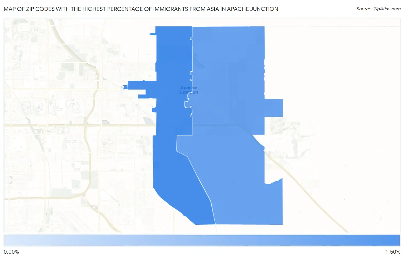 Zip Codes with the Highest Percentage of Immigrants from Asia in Apache Junction Map