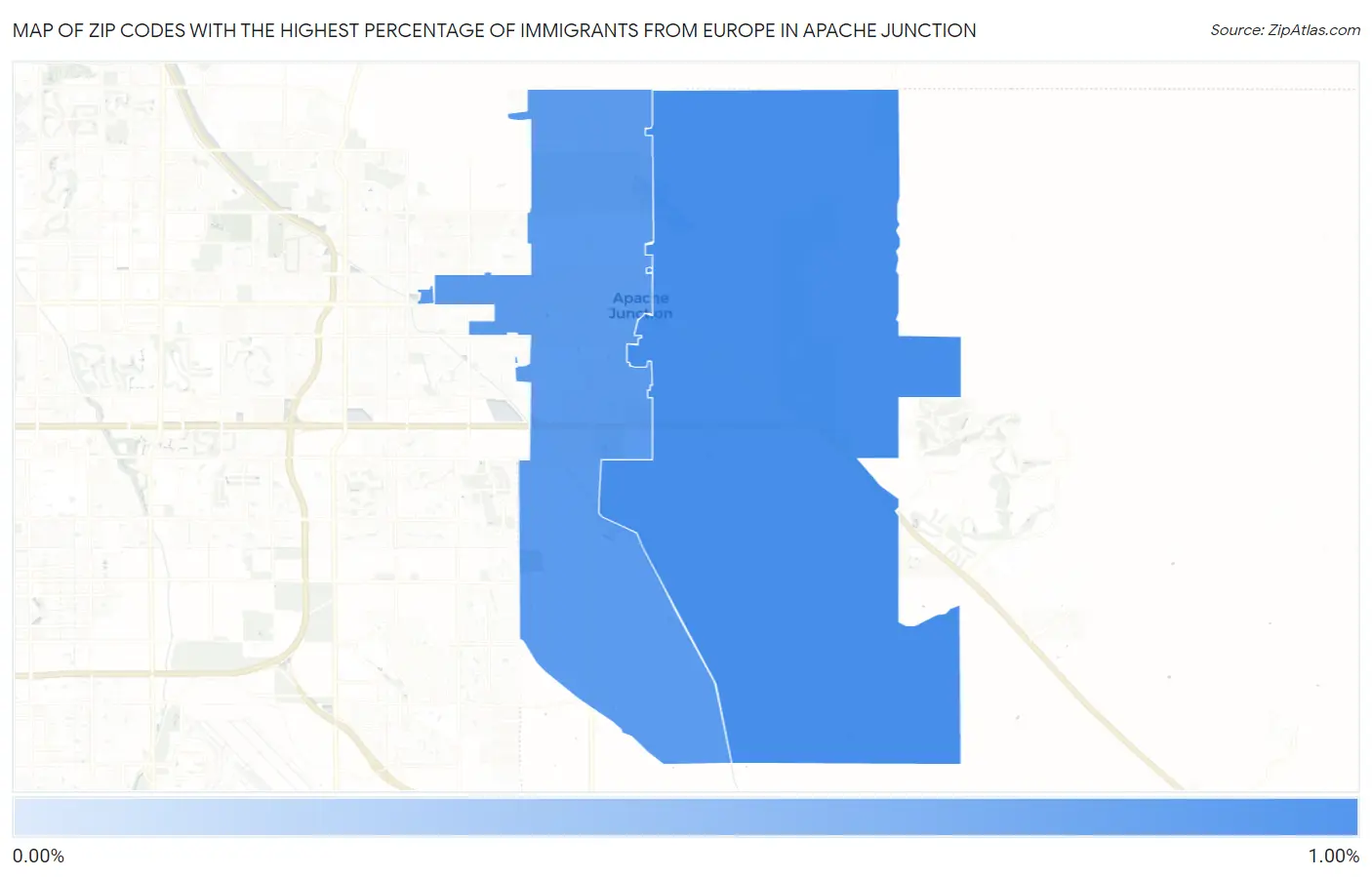 Zip Codes with the Highest Percentage of Immigrants from Europe in Apache Junction Map