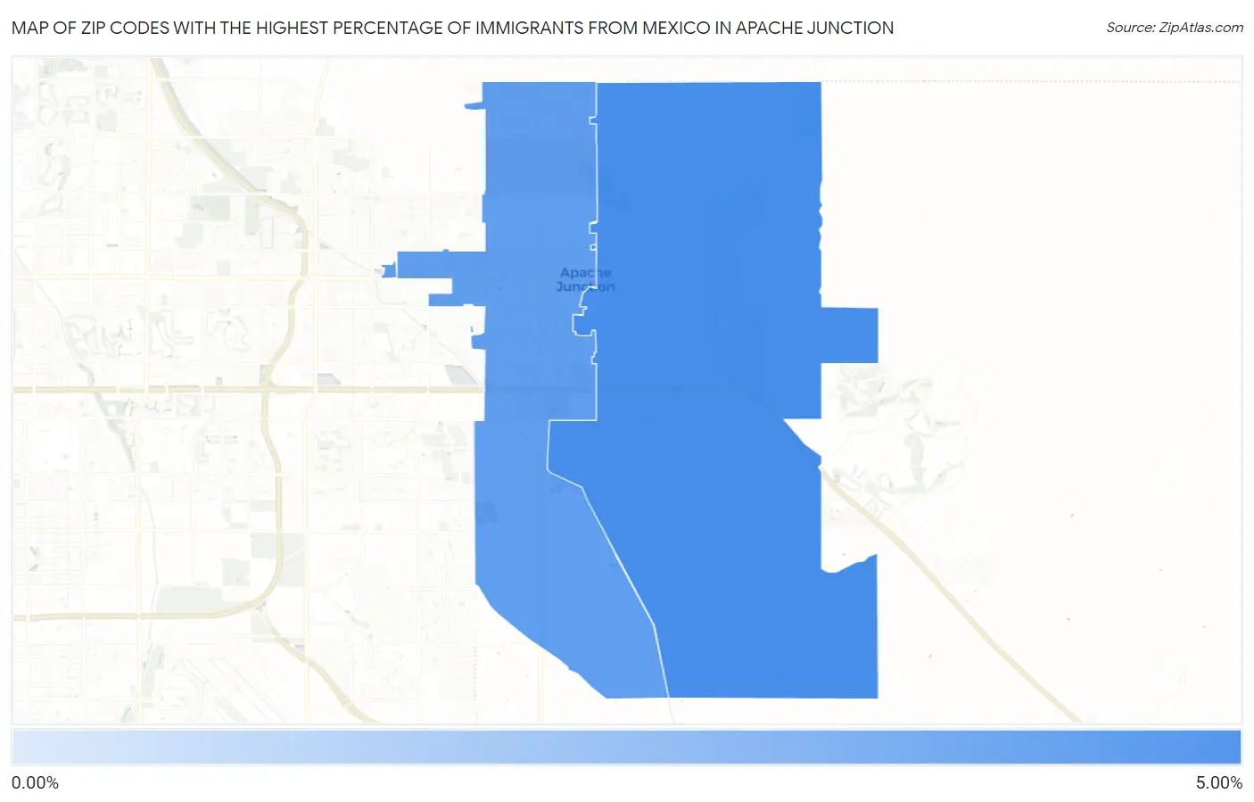 Zip Codes with the Highest Percentage of Immigrants from Mexico in Apache Junction Map