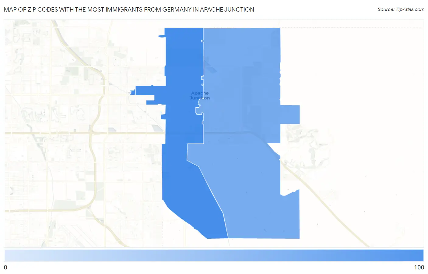 Zip Codes with the Most Immigrants from Germany in Apache Junction Map