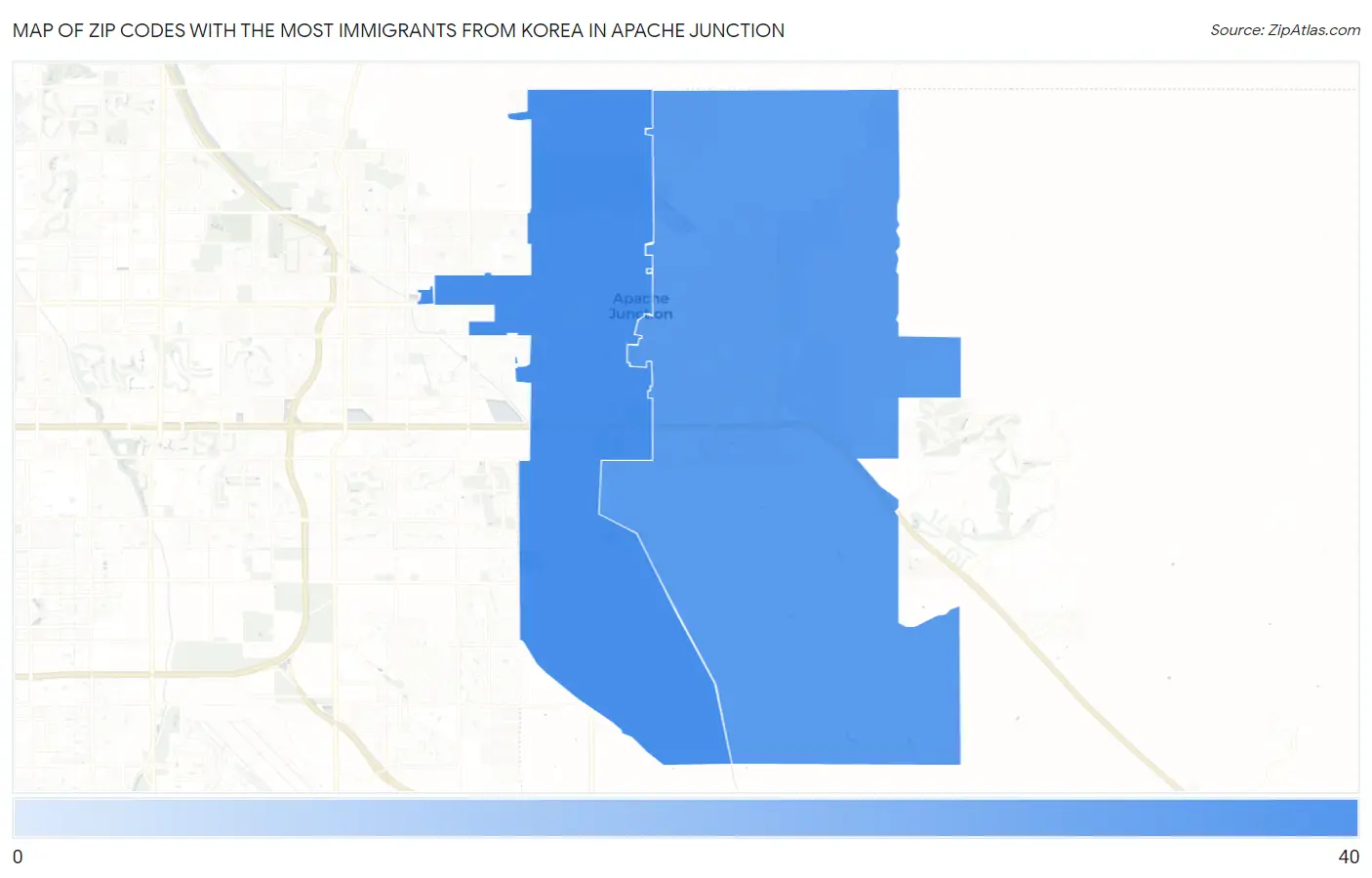 Zip Codes with the Most Immigrants from Korea in Apache Junction Map