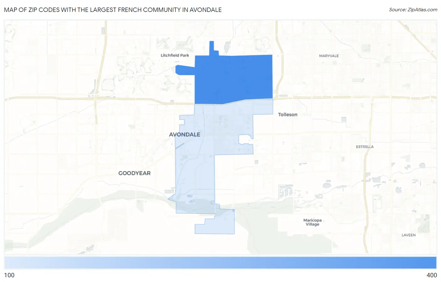 Zip Codes with the Largest French Community in Avondale Map