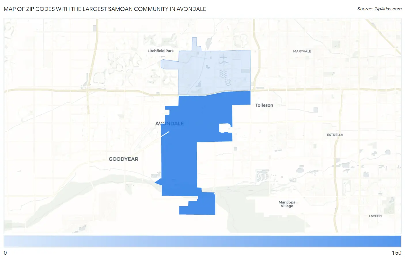 Zip Codes with the Largest Samoan Community in Avondale Map