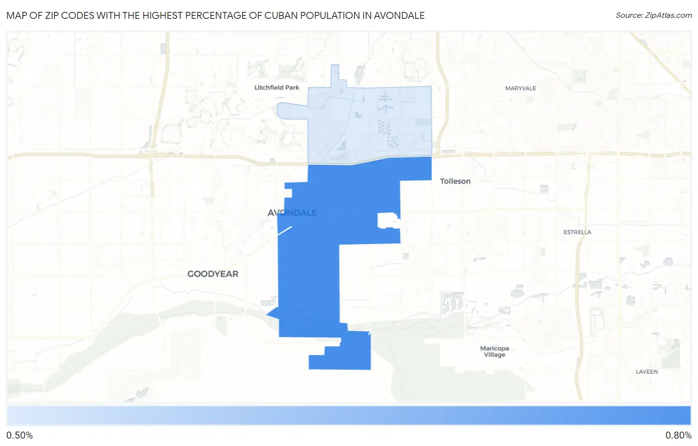 Zip Codes with the Highest Percentage of Cuban Population in Avondale Map