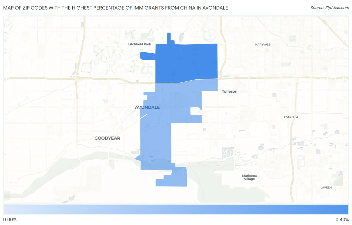 Zip Codes with the Highest Percentage of Immigrants from China in Avondale Map
