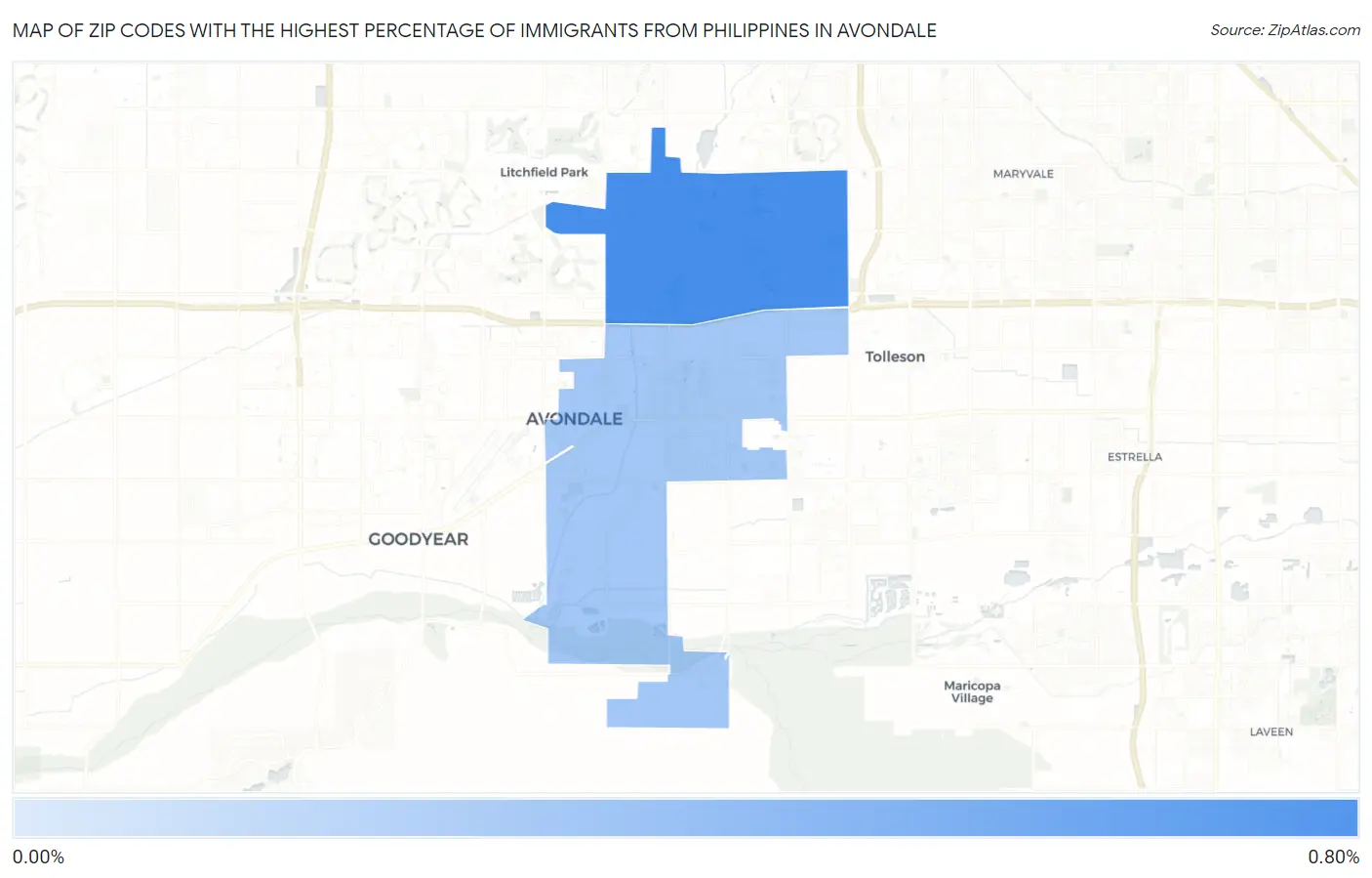 Zip Codes with the Highest Percentage of Immigrants from Philippines in Avondale Map