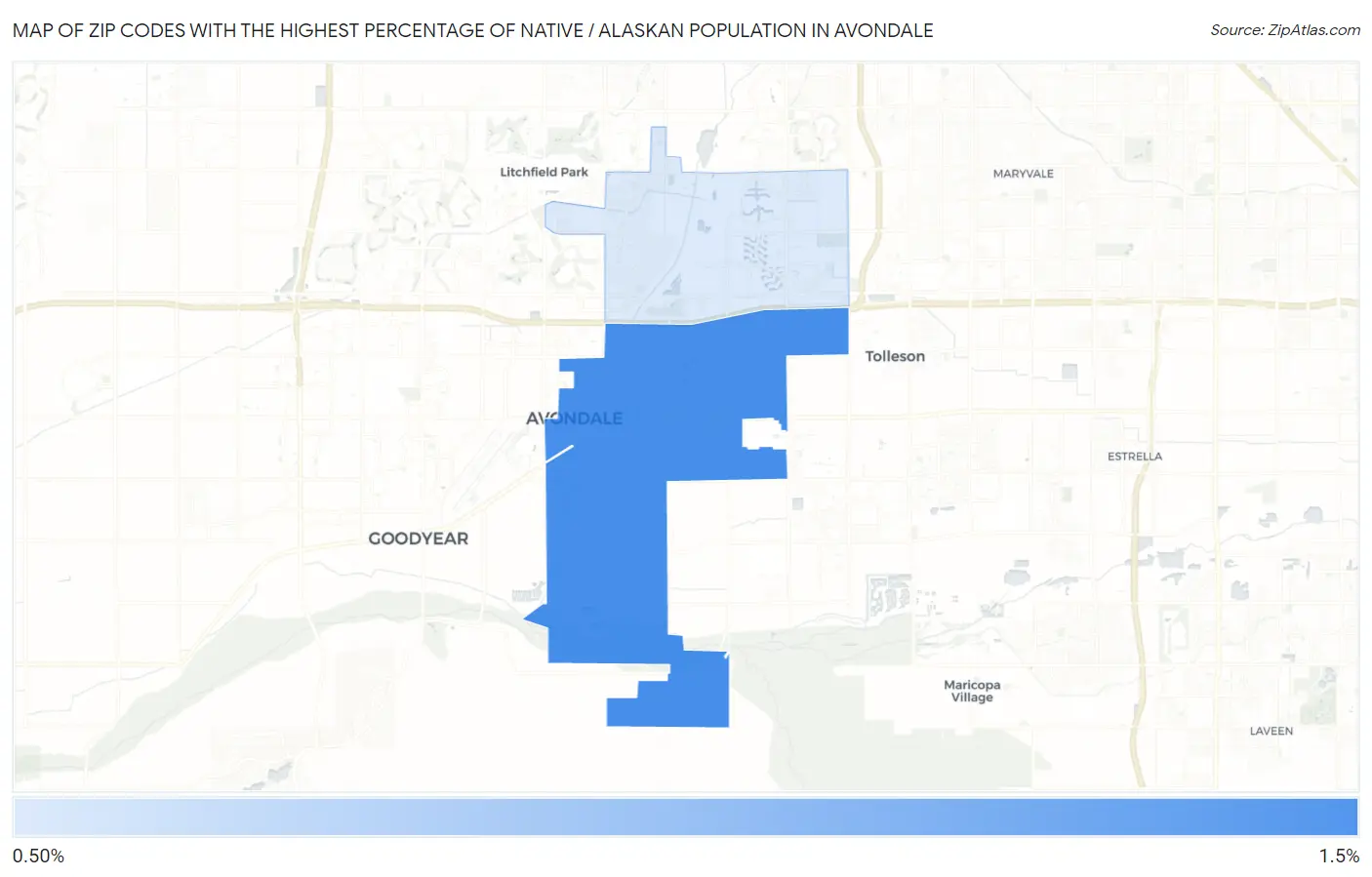 Zip Codes with the Highest Percentage of Native / Alaskan Population in Avondale Map