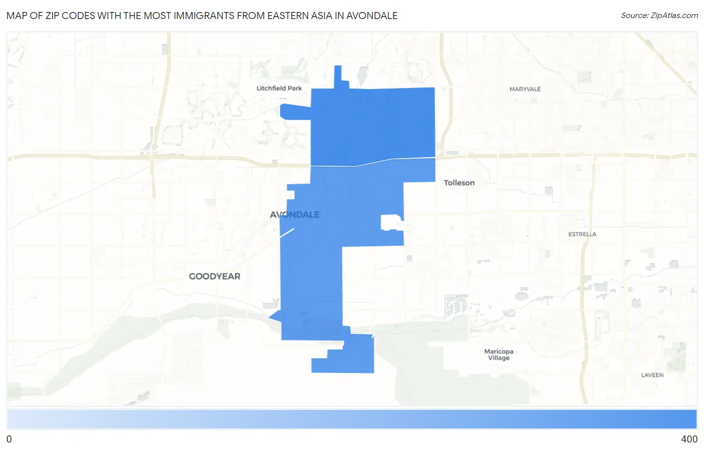 Zip Codes with the Most Immigrants from Eastern Asia in Avondale Map