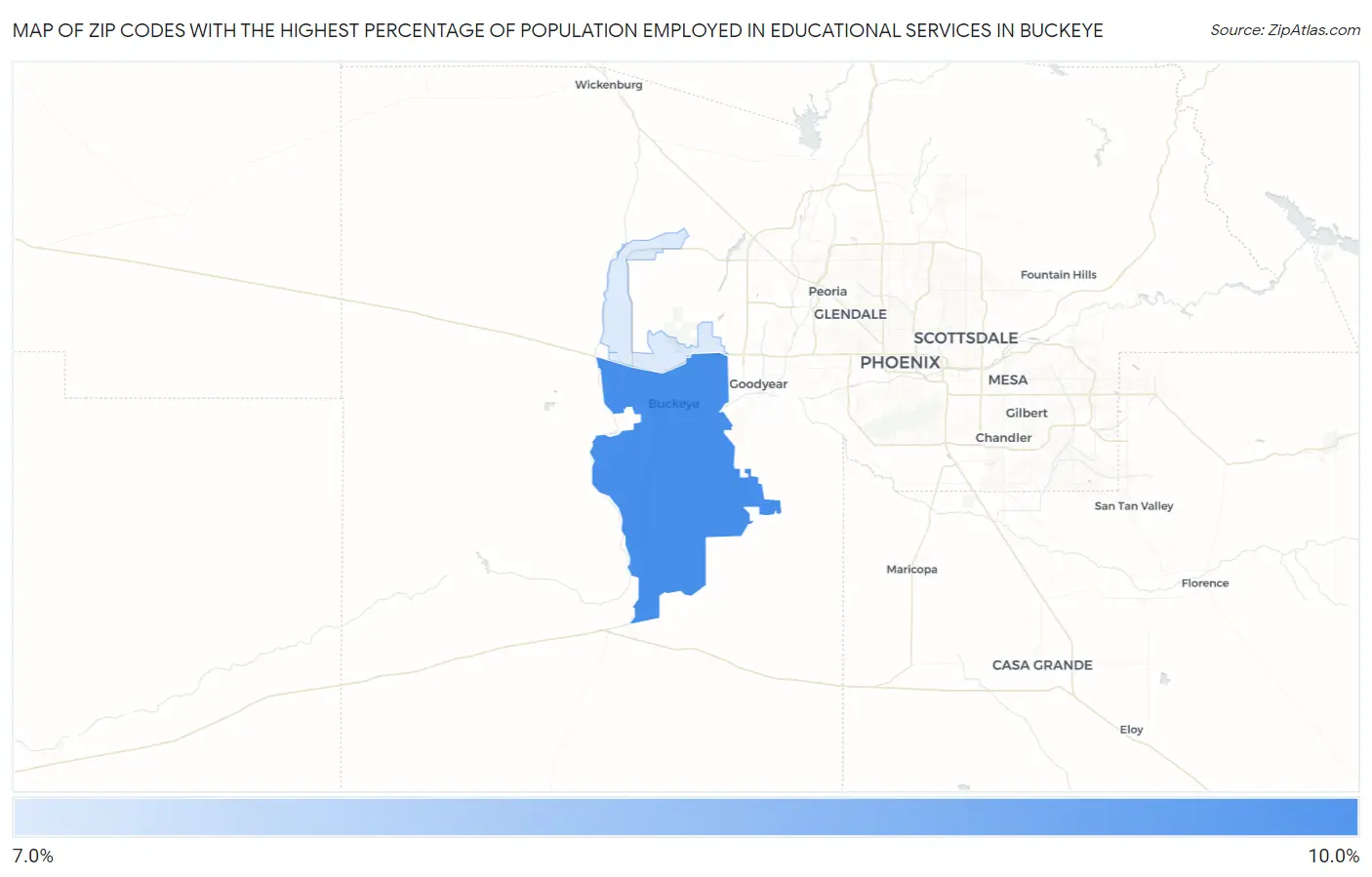 Zip Codes with the Highest Percentage of Population Employed in Educational Services in Buckeye Map