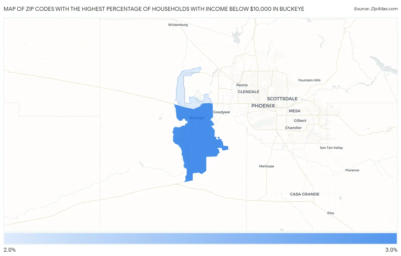 Zip Codes with the Highest Percentage of Households with Income Below $10,000 in Buckeye Map