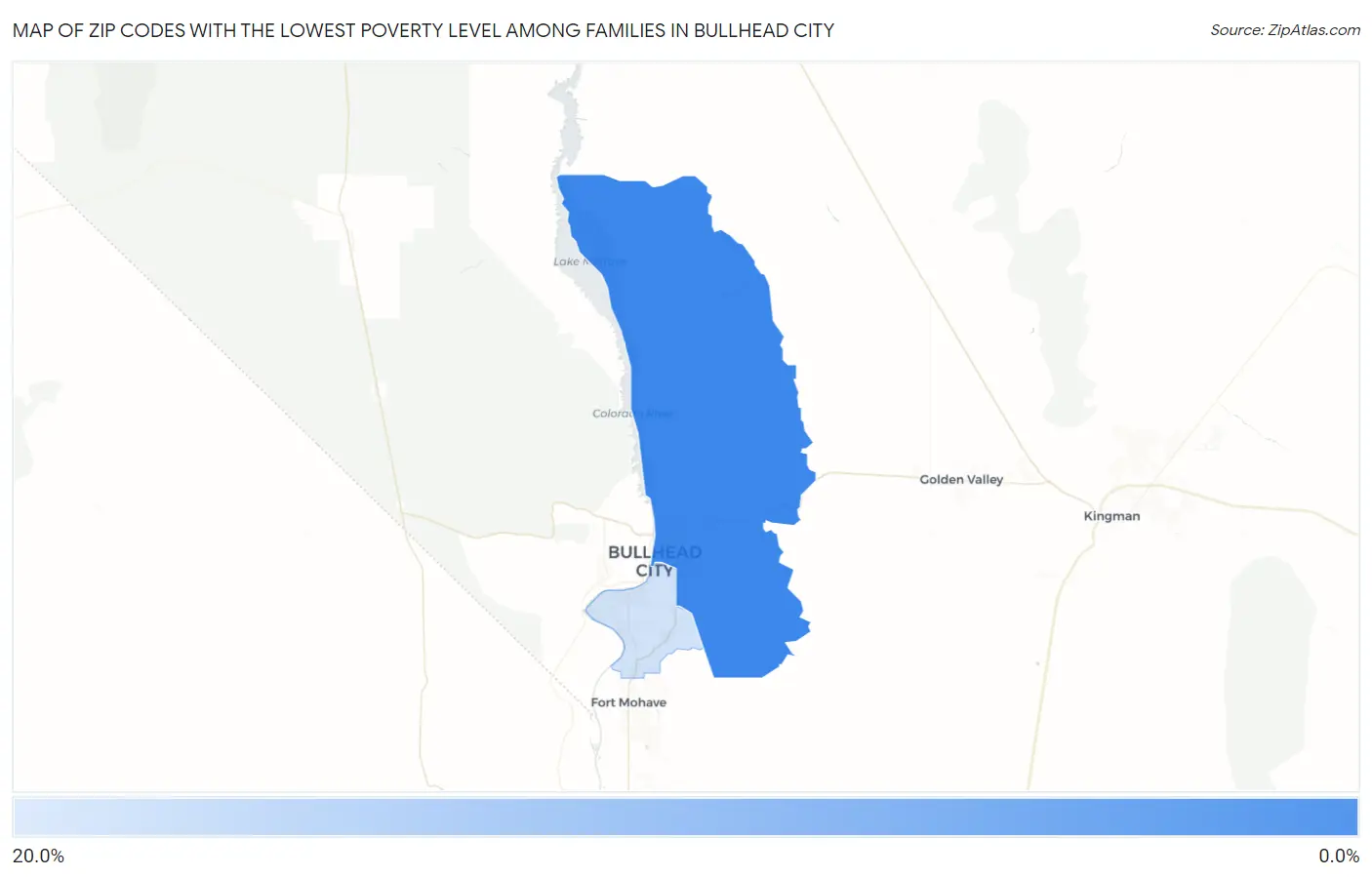 Zip Codes with the Lowest Poverty Level Among Families in Bullhead City Map