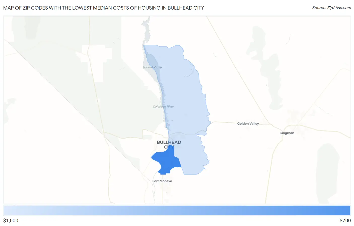 Zip Codes with the Lowest Median Costs of Housing in Bullhead City Map