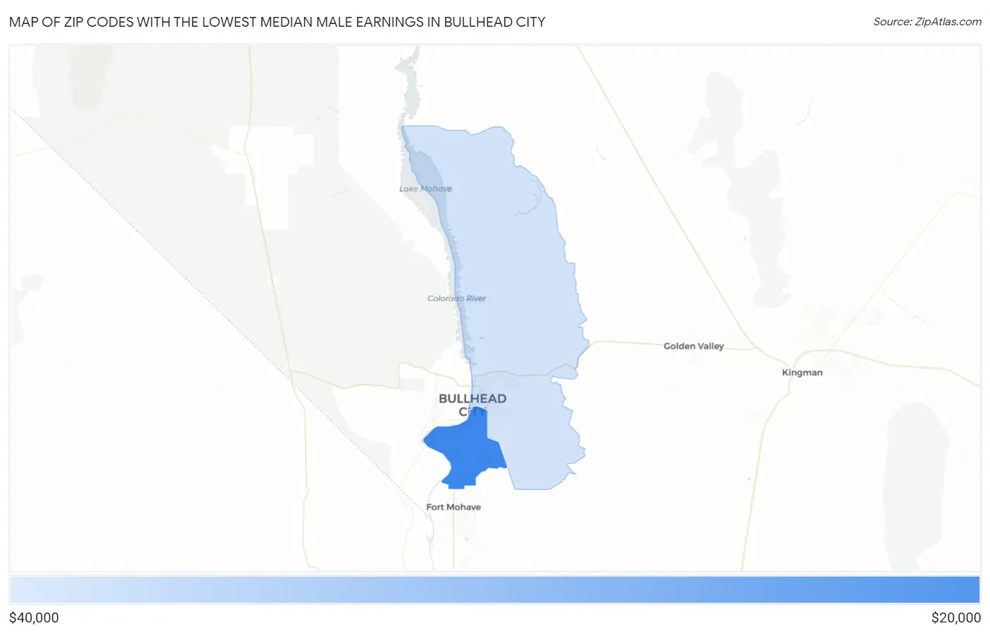 Zip Codes with the Lowest Median Male Earnings in Bullhead City Map