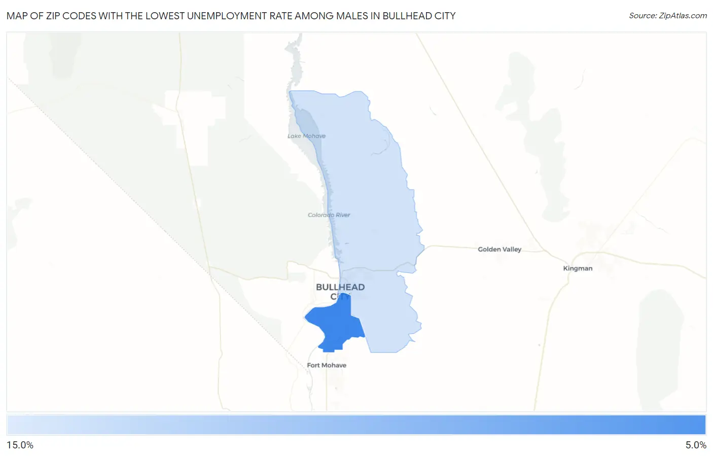 Zip Codes with the Lowest Unemployment Rate Among Males in Bullhead City Map