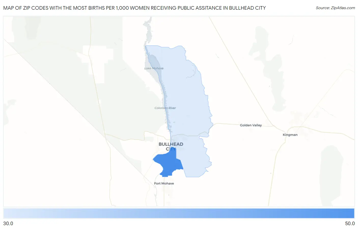 Zip Codes with the Most Births per 1,000 Women Receiving Public Assitance in Bullhead City Map