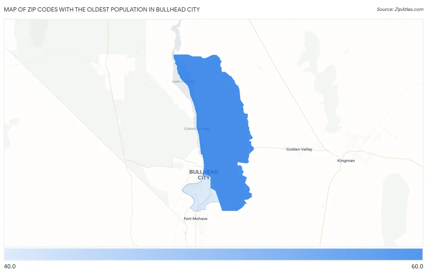 Zip Codes with the Oldest Population in Bullhead City Map