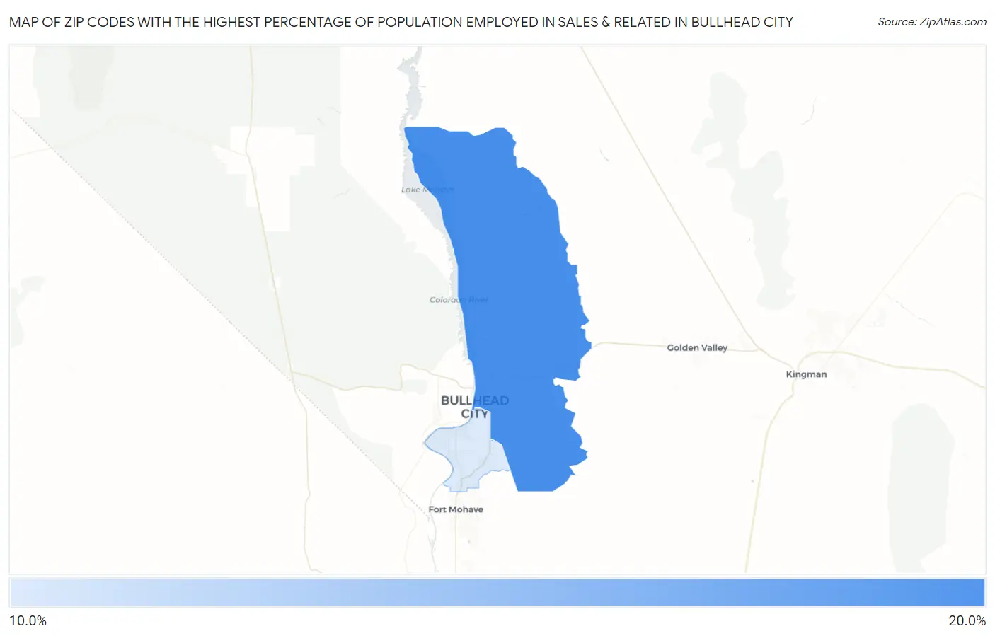 Zip Codes with the Highest Percentage of Population Employed in Sales & Related in Bullhead City Map