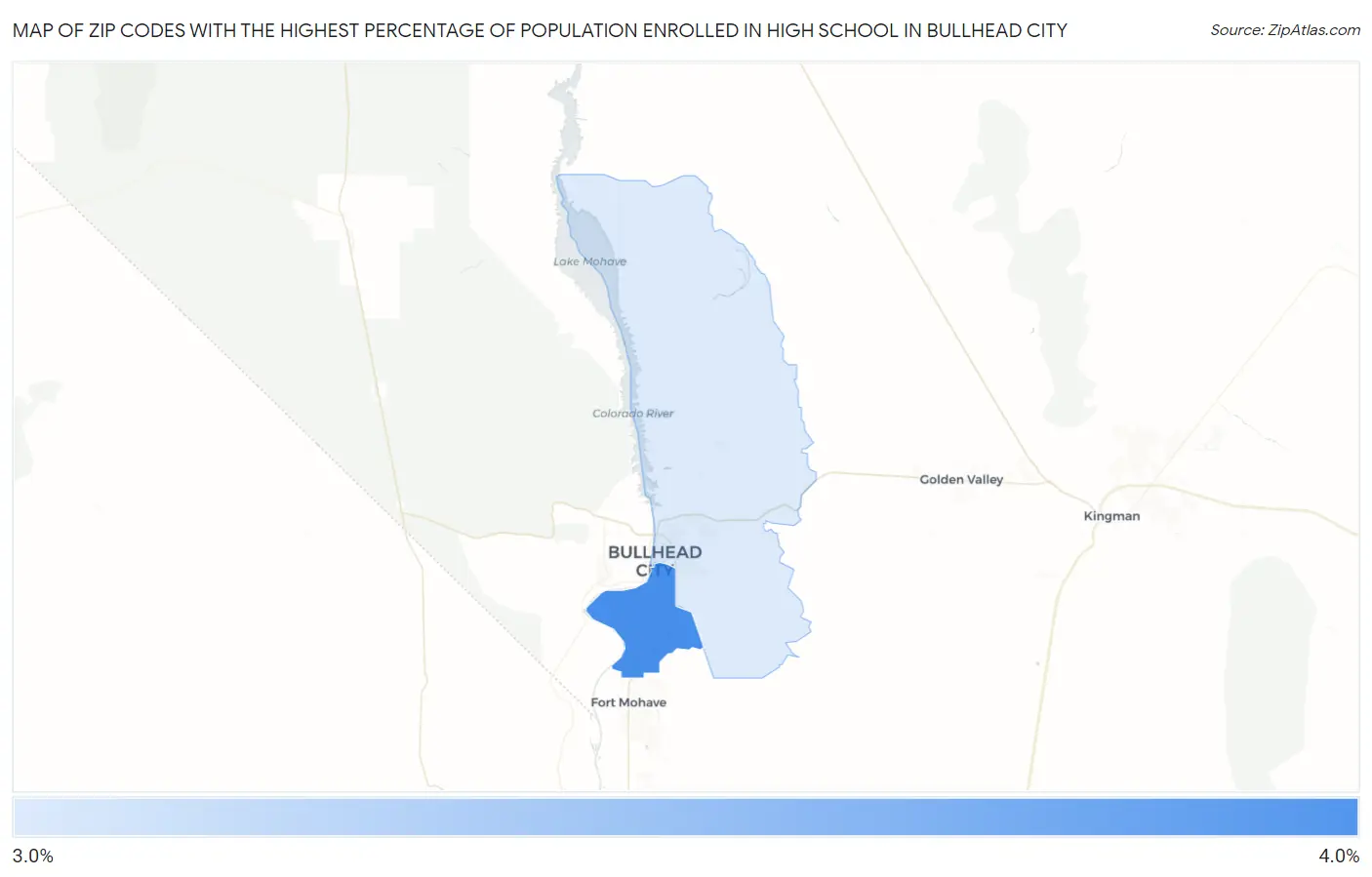 Zip Codes with the Highest Percentage of Population Enrolled in High School in Bullhead City Map