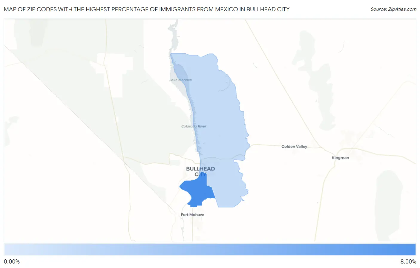 Zip Codes with the Highest Percentage of Immigrants from Mexico in Bullhead City Map