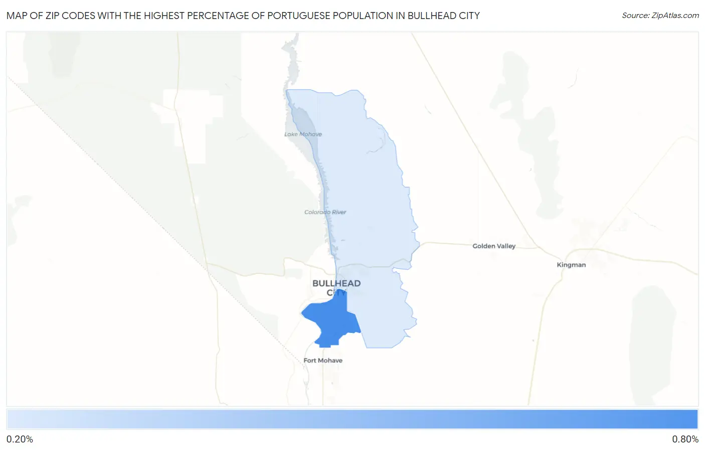 Zip Codes with the Highest Percentage of Portuguese Population in Bullhead City Map