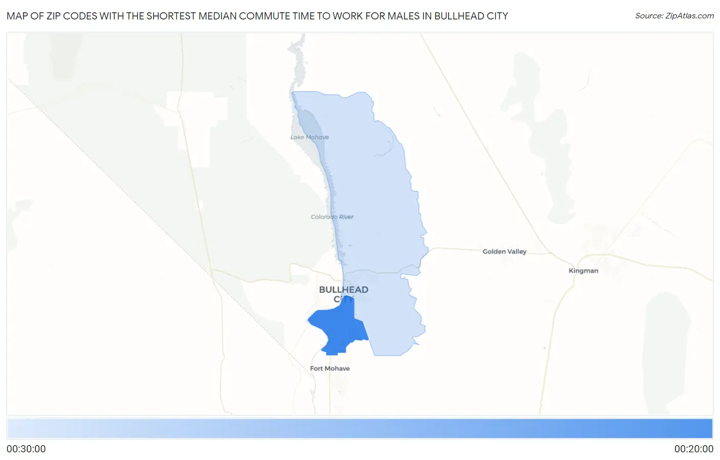 Zip Codes with the Shortest Median Commute Time to Work for Males in Bullhead City Map