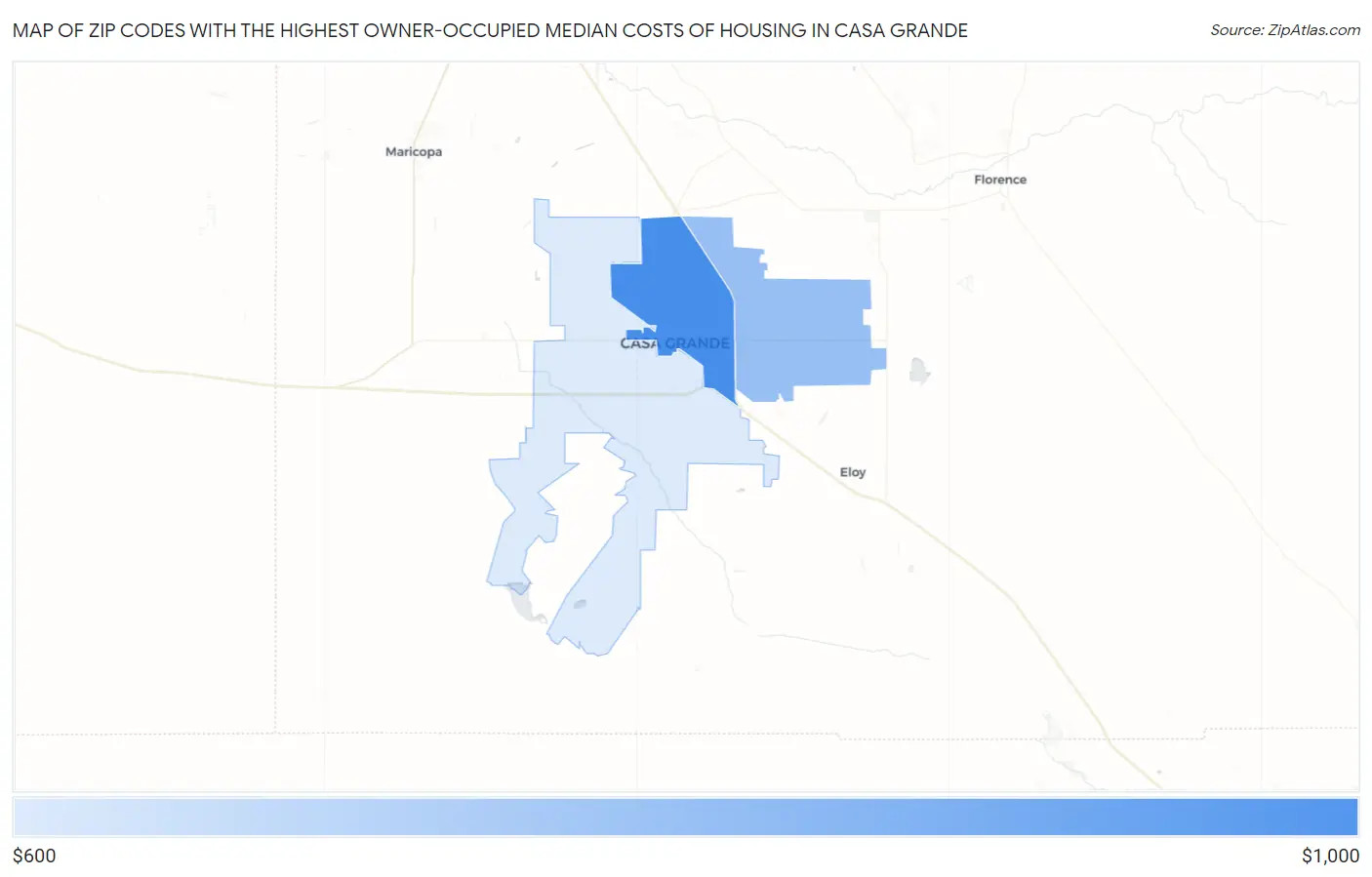 Zip Codes with the Highest Owner-Occupied Median Costs of Housing in Casa Grande Map