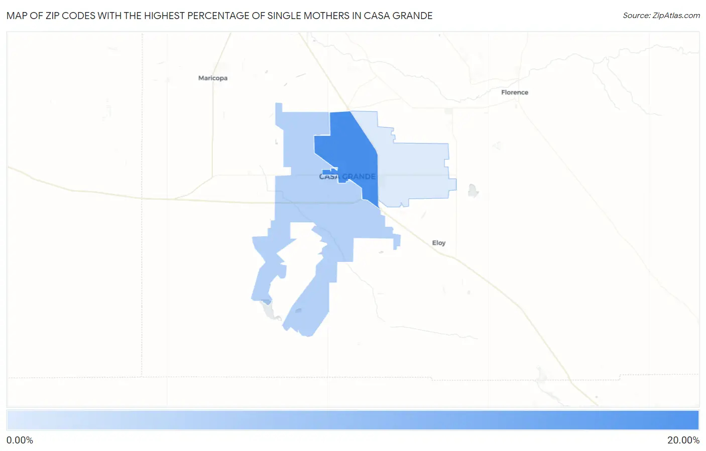 Zip Codes with the Highest Percentage of Single Mothers in Casa Grande Map