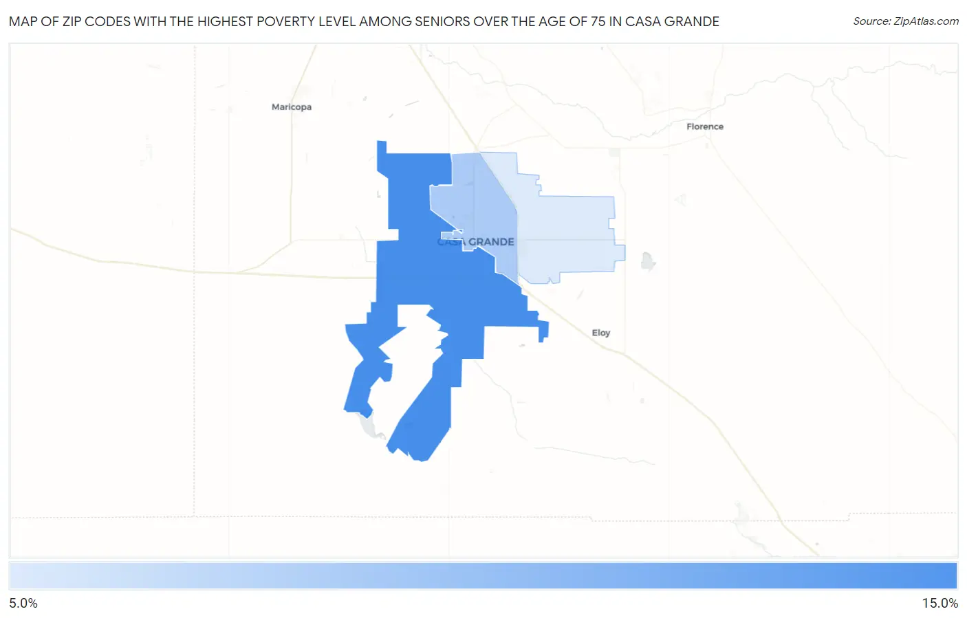 Zip Codes with the Highest Poverty Level Among Seniors Over the Age of 75 in Casa Grande Map